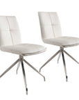 Set of Two Gray And Silver Tufted Faux Leather And Stainless Steel Swivel Dining Side Chairs