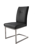 Set of Two Gray And Silver Tufted Faux Leather And Stainless Steel Dining Side Chairs