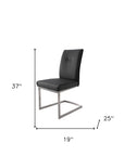 Set of Two Gray And Silver Tufted Faux Leather And Stainless Steel Dining Side Chairs