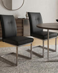 Set of Two Gray And Silver Tufted Faux Leather And Stainless Steel Dining Side Chairs