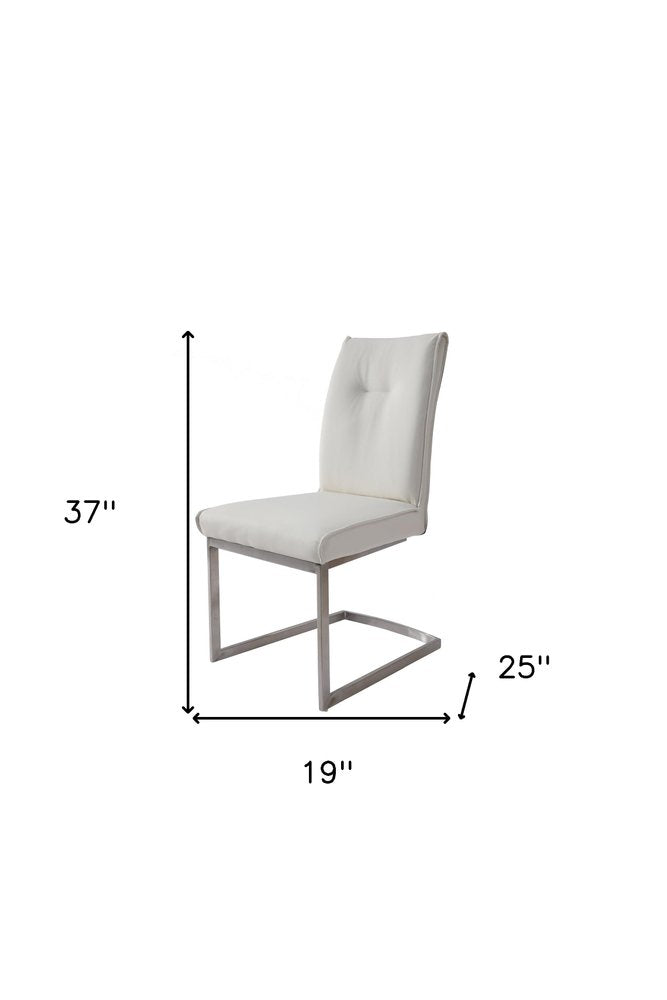 Set of Two Gray And Silver Tufted Faux Leather And Stainless Steel Dining Side Chairs