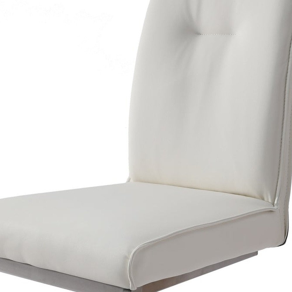Set of Two Gray And Silver Tufted Faux Leather And Stainless Steel Dining Side Chairs