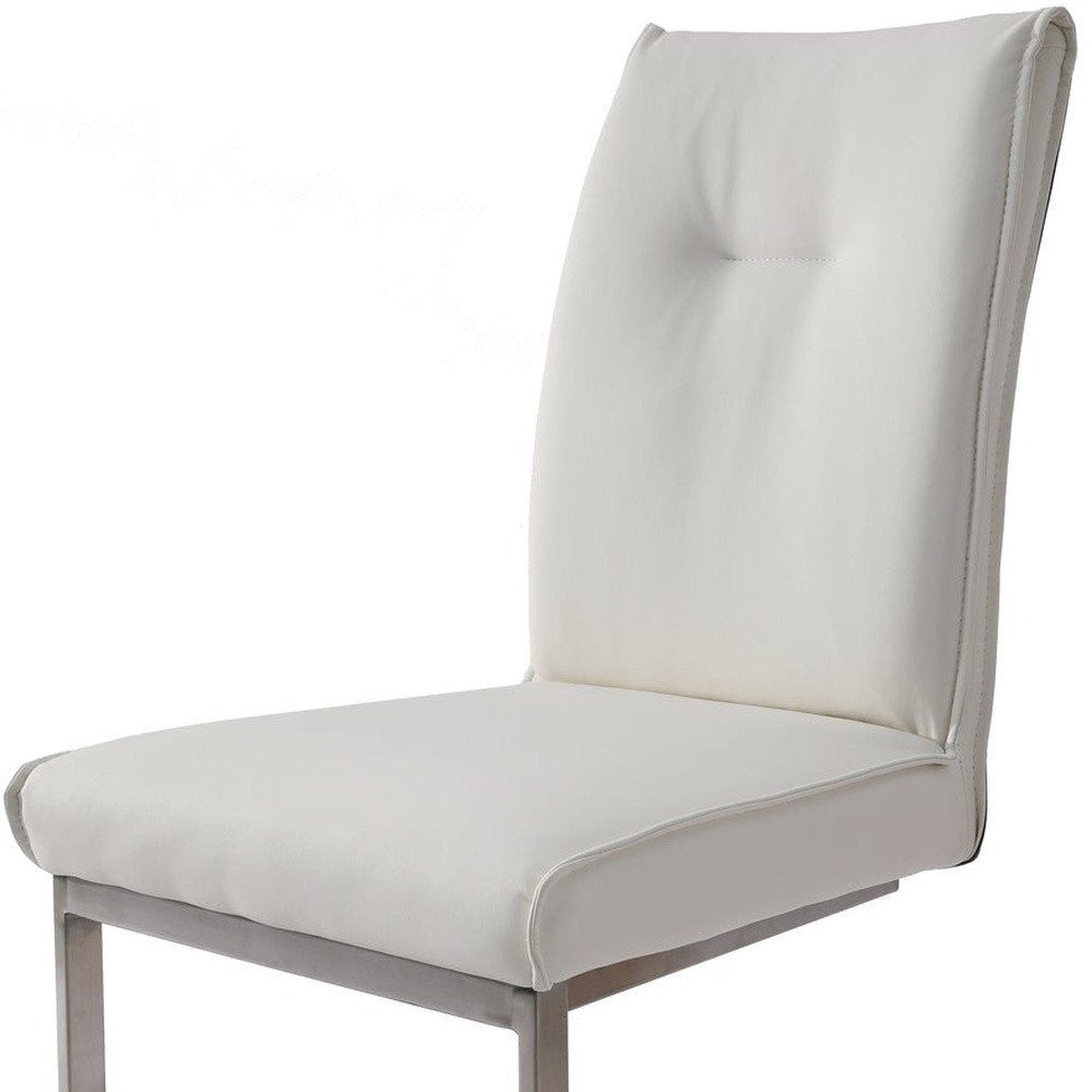 Set of Two Gray And Silver Tufted Faux Leather And Stainless Steel Dining Side Chairs