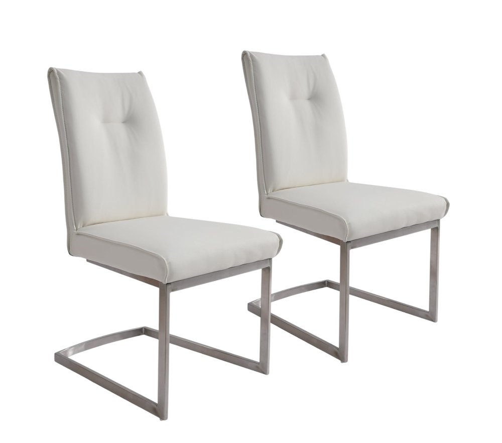Set of Two Gray And Silver Tufted Faux Leather And Stainless Steel Dining Side Chairs