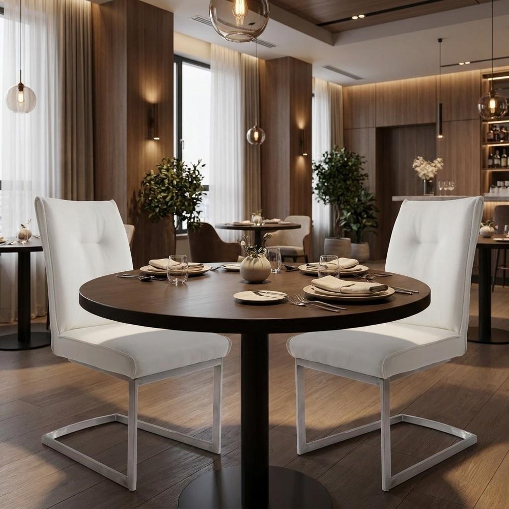 Set of Two Gray And Silver Tufted Faux Leather And Stainless Steel Dining Side Chairs