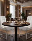 Set of Two Gray And Silver Tufted Faux Leather And Stainless Steel Dining Side Chairs