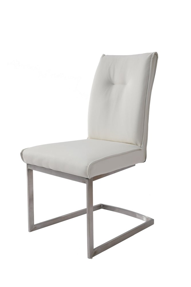 Set of Two Gray And Silver Tufted Faux Leather And Stainless Steel Dining Side Chairs