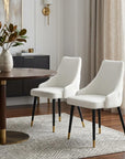 Set of Two White Black And Gold Fabric And Metal Dining Side Chairs
