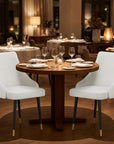 Set of Two White Black And Gold Fabric And Metal Dining Side Chairs