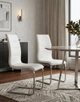 Set of Two White And Silver Faux Leather And Metal Dining Side Chairs