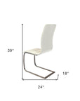 Set of Two White And Silver Faux Leather And Metal Dining Side Chairs
