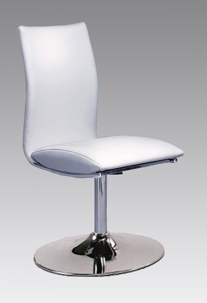 Set of Two White And Silver Faux Leather And Metal Swivel Dining Side Chairs