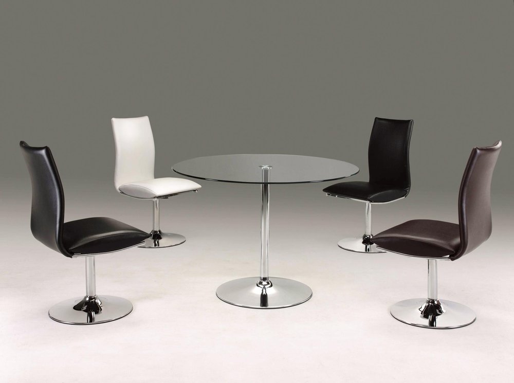 Set of Two White And Silver Faux Leather And Metal Swivel Dining Side Chairs