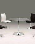 Set of Two White And Silver Faux Leather And Metal Swivel Dining Side Chairs