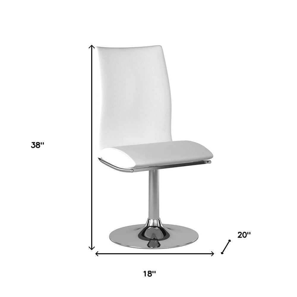 Set of Two White And Silver Faux Leather And Metal Swivel Dining Side Chairs
