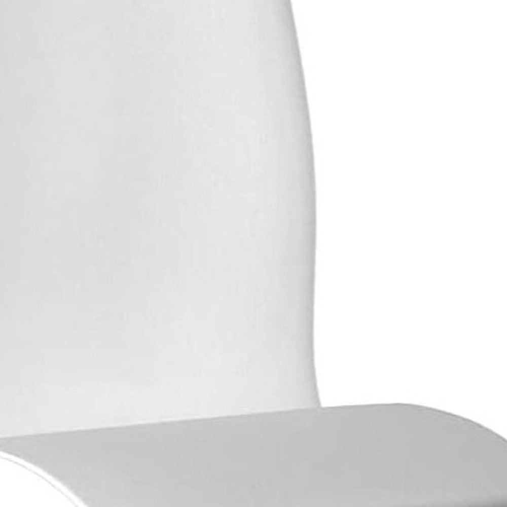 Set of Two White And Silver Faux Leather And Metal Swivel Dining Side Chairs