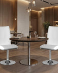 Set of Two White And Silver Faux Leather And Metal Swivel Dining Side Chairs