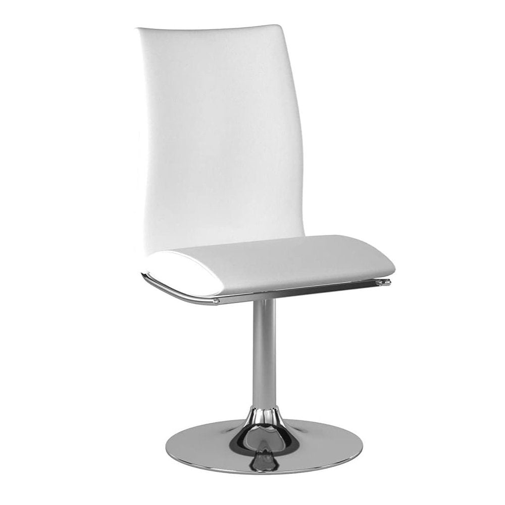Set of Two White And Silver Faux Leather And Metal Swivel Dining Side Chairs
