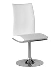 Set of Two White And Silver Faux Leather And Metal Swivel Dining Side Chairs