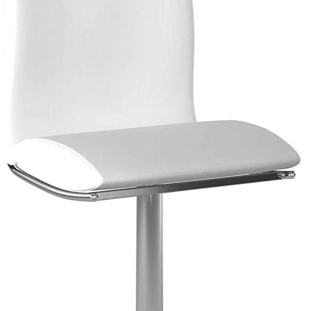 Set of Two White And Silver Faux Leather And Metal Swivel Dining Side Chairs