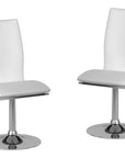 Set of Two White And Silver Faux Leather And Metal Swivel Dining Side Chairs