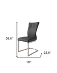 Set of Two Gray And Silver Faux Leather And Stainless Steel Dining Side Chairs