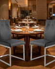 Set of Two Gray And Silver Faux Leather And Stainless Steel Dining Side Chairs