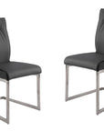 Set of Two Gray And Silver Faux Leather And Stainless Steel Dining Side Chairs