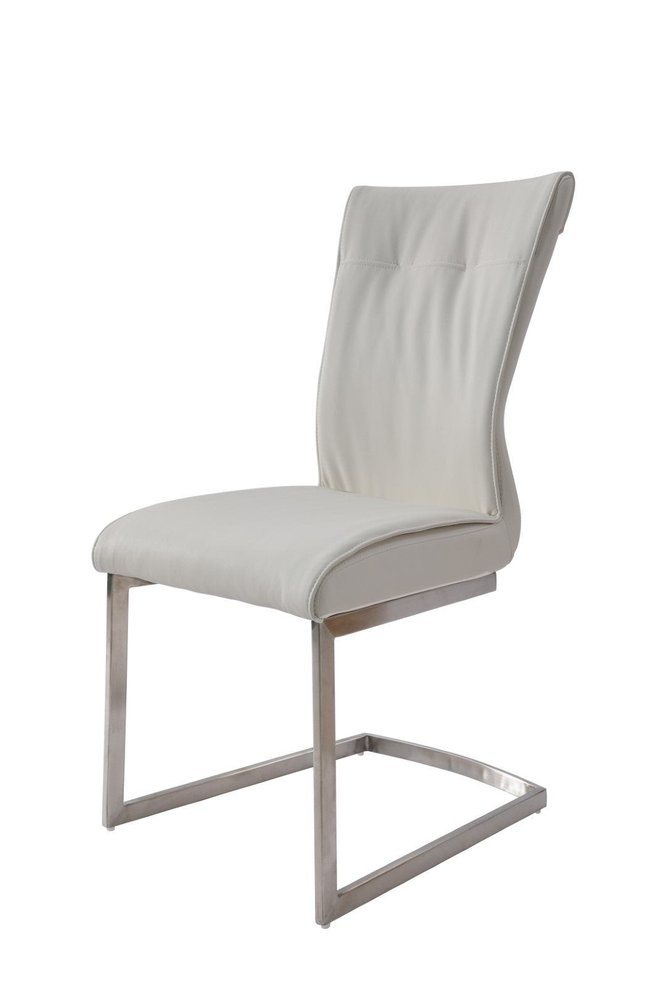 Set of Two Gray And Silver Faux Leather And Stainless Steel Dining Side Chairs