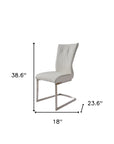 Set of Two Gray And Silver Faux Leather And Stainless Steel Dining Side Chairs