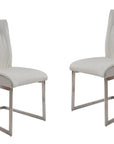Set of Two Gray And Silver Faux Leather And Stainless Steel Dining Side Chairs