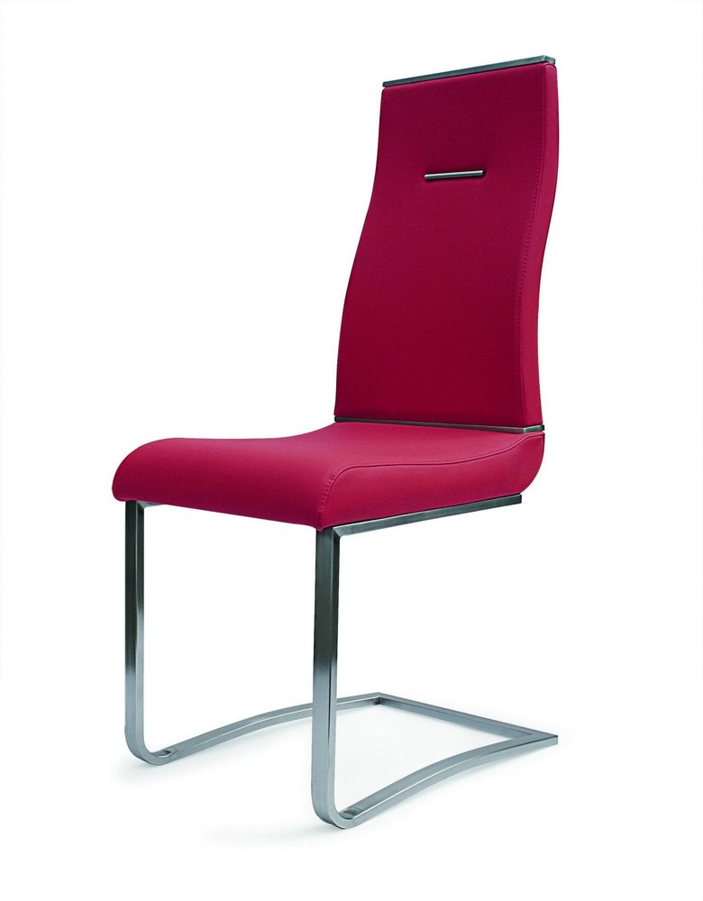 Set of Two Red And Silver Faux Leather And Stainless Steel Dining Side Chairs
