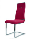Set of Two Red And Silver Faux Leather And Stainless Steel Dining Side Chairs
