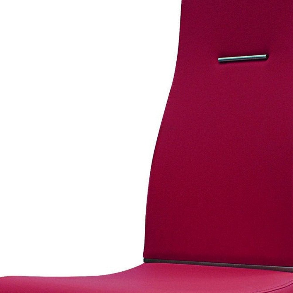 Set of Two Red And Silver Faux Leather And Stainless Steel Dining Side Chairs