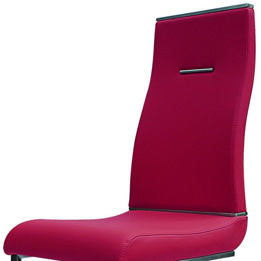 Set of Two Red And Silver Faux Leather And Stainless Steel Dining Side Chairs