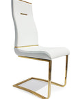 Set of Two White And Gold Faux Leather And Stainless Steel Dining Side Chairs