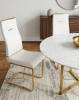 Set of Two White And Gold Faux Leather And Stainless Steel Dining Side Chairs