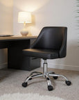 Black and Silver Faux Leather Adjustable Height Swivel Rolling Office Chair