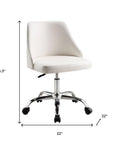 White and Silver Faux Leather Adjustable Height Swivel Rolling Office Chair