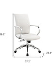 White and Silver Adjustable Height Swivel Rolling Office Chair