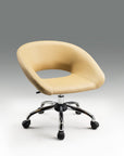 Beige and Silver Faux Leather Adjustable Height Swivel Rolling Office Chair