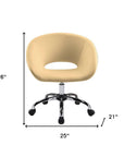 Beige and Silver Faux Leather Adjustable Height Swivel Rolling Office Chair