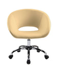 Beige and Silver Faux Leather Adjustable Height Swivel Rolling Office Chair
