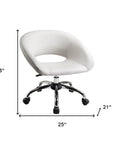 White and Silver Faux Leather Adjustable Height Swivel Rolling Office Chair