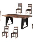 Seven Piece Brown and Black Solid Wood Dining Set with Six Chairs