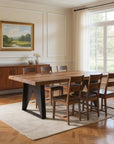 Seven Piece Brown and Black Solid Wood Dining Set with Six Chairs