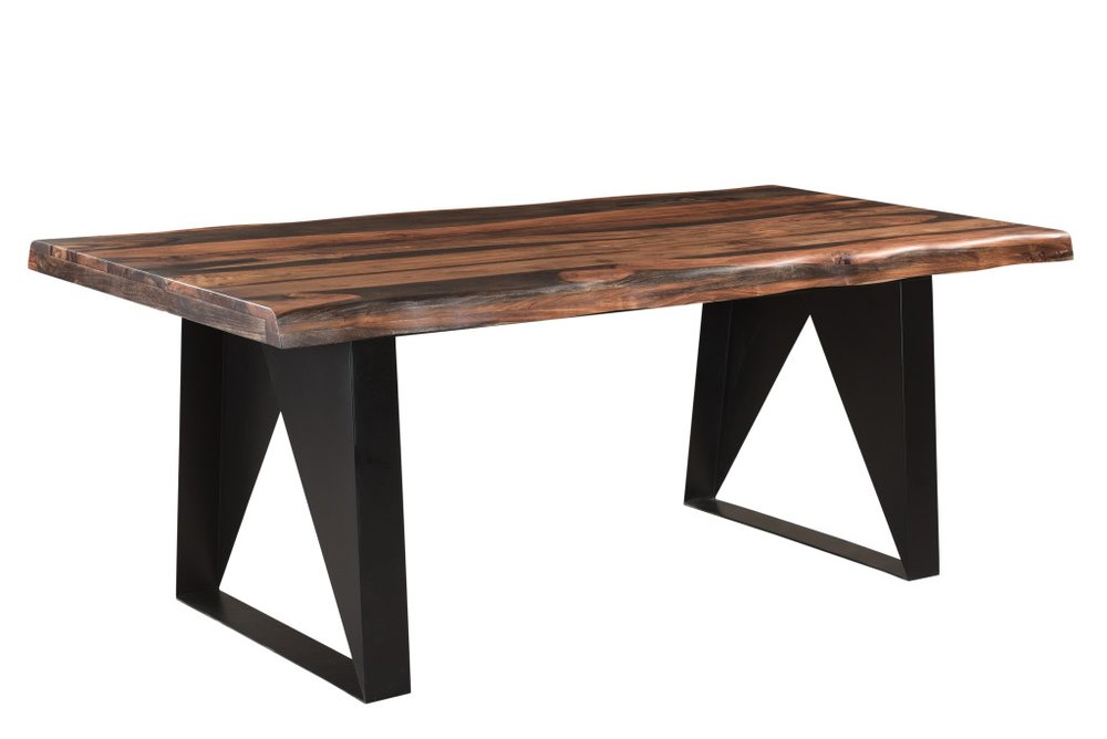Seven Piece Brown and Black Solid Wood Dining Set with Six Chairs