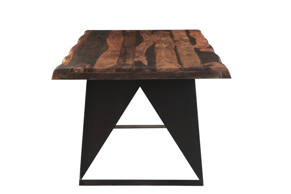 Seven Piece Brown and Black Solid Wood Dining Set with Six Chairs