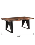 Seven Piece Brown and Black Solid Wood Dining Set with Six Chairs