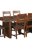 Seven Piece Brown Solid Wood Dining Set with Six Chairs